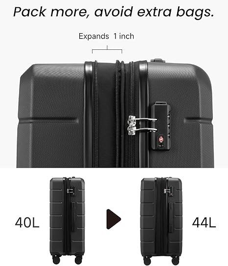 Pack more, avoid extra bags.  
Expands 1 inch  
40L  
44L