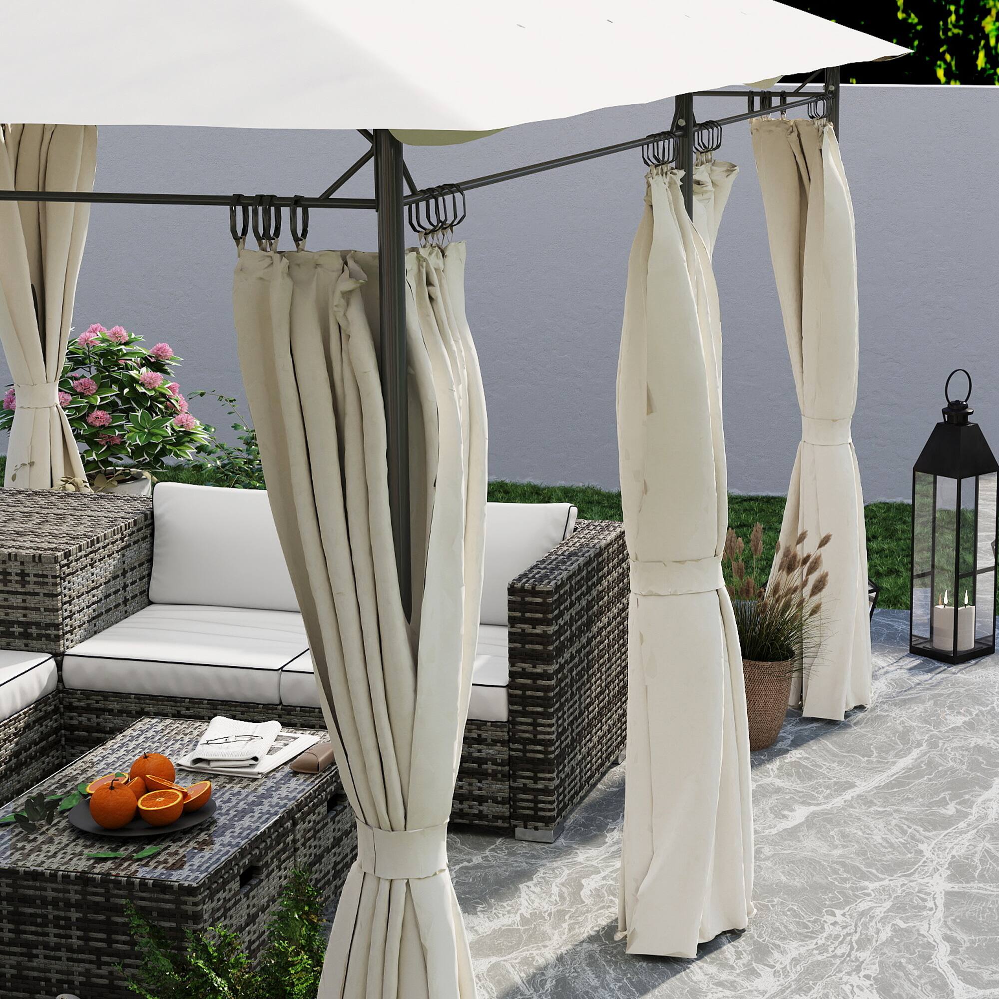 Alt View 5. Outsunny -  10' x 13' Patio Gazebo, Double Roof Outdoor Gazebo Canopy Shelter with Curtains, Solid Metal Frame - Cream White.
