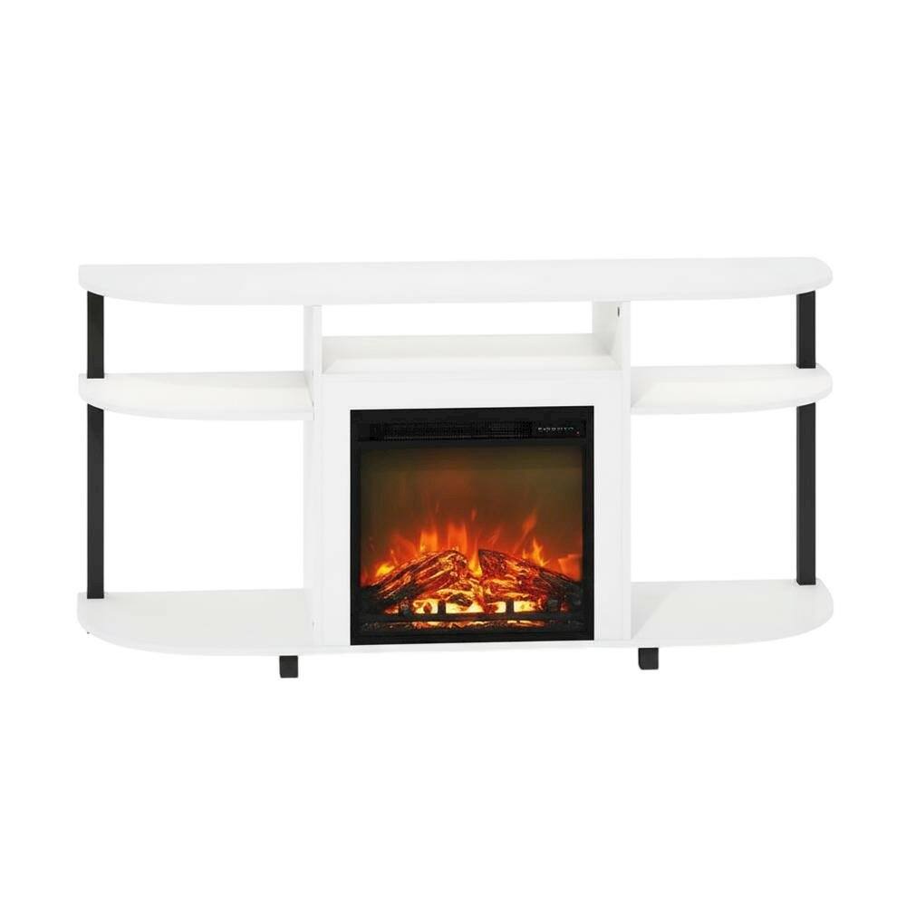 Alt View 3. FurniFact - White Entertainment Center Stand with Fireplace for 55-Inch TVs, Solid Wood - White.