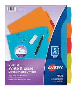 Avery - Big Tab Write & Erase Plastic Dividers, 5 Tabs, Bright - Multicolor