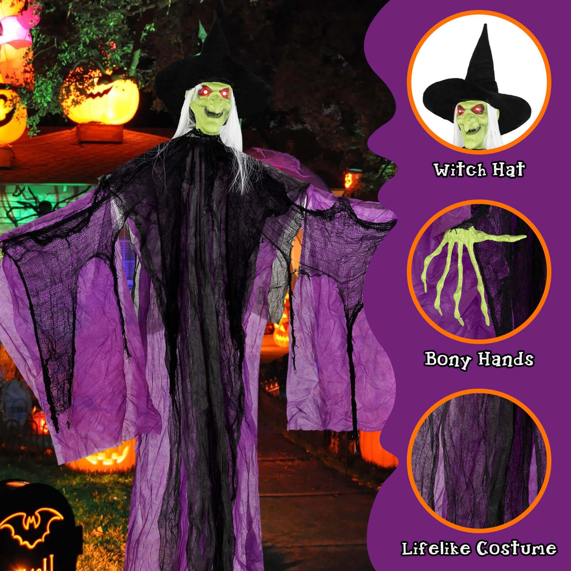 Witch Hat, Bony Hands, Life-Size Skeleton, Lifelike Costume