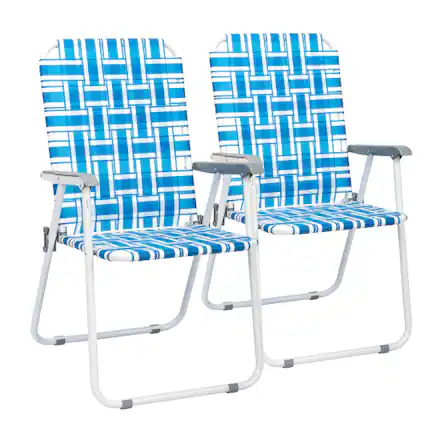 Front. Winado - 2PCS 37in Patio Lawn Chairs Folding, Webbed Folding, Beach, Portable Camping Chairs for In/Outdoor Yard Garden Beach - Blue.