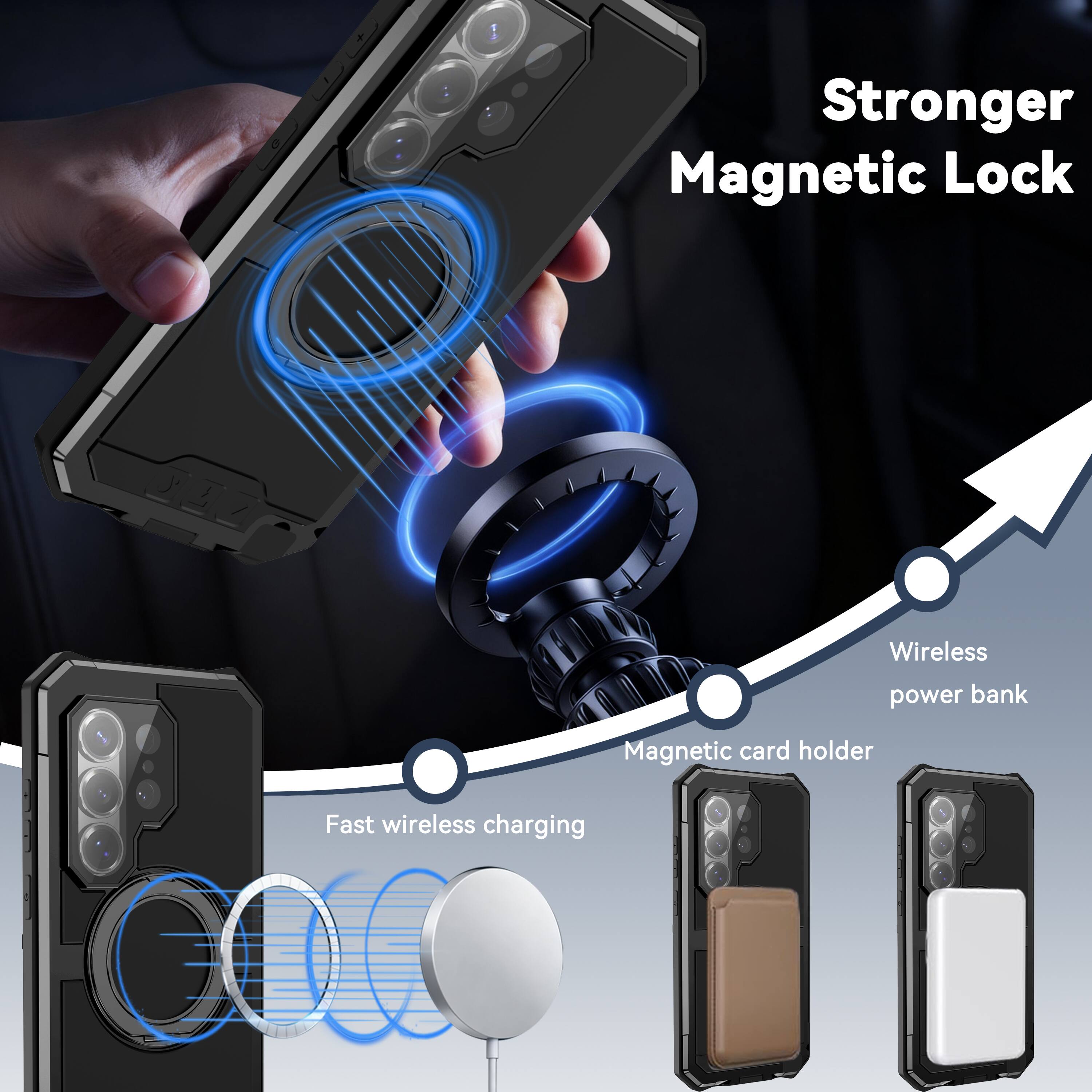 Stronger Magnetic Lock  
Wireless power bank  
Magnetic card holder  
Fast wireless charging