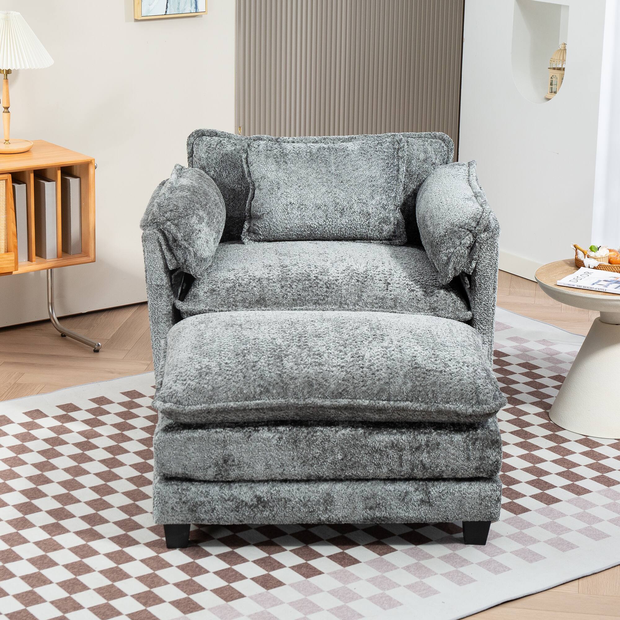Left. LUCKY ONE - 55"x39" Oversized Boucle Single Sofa Bed with Wider seat - Dark Grey.