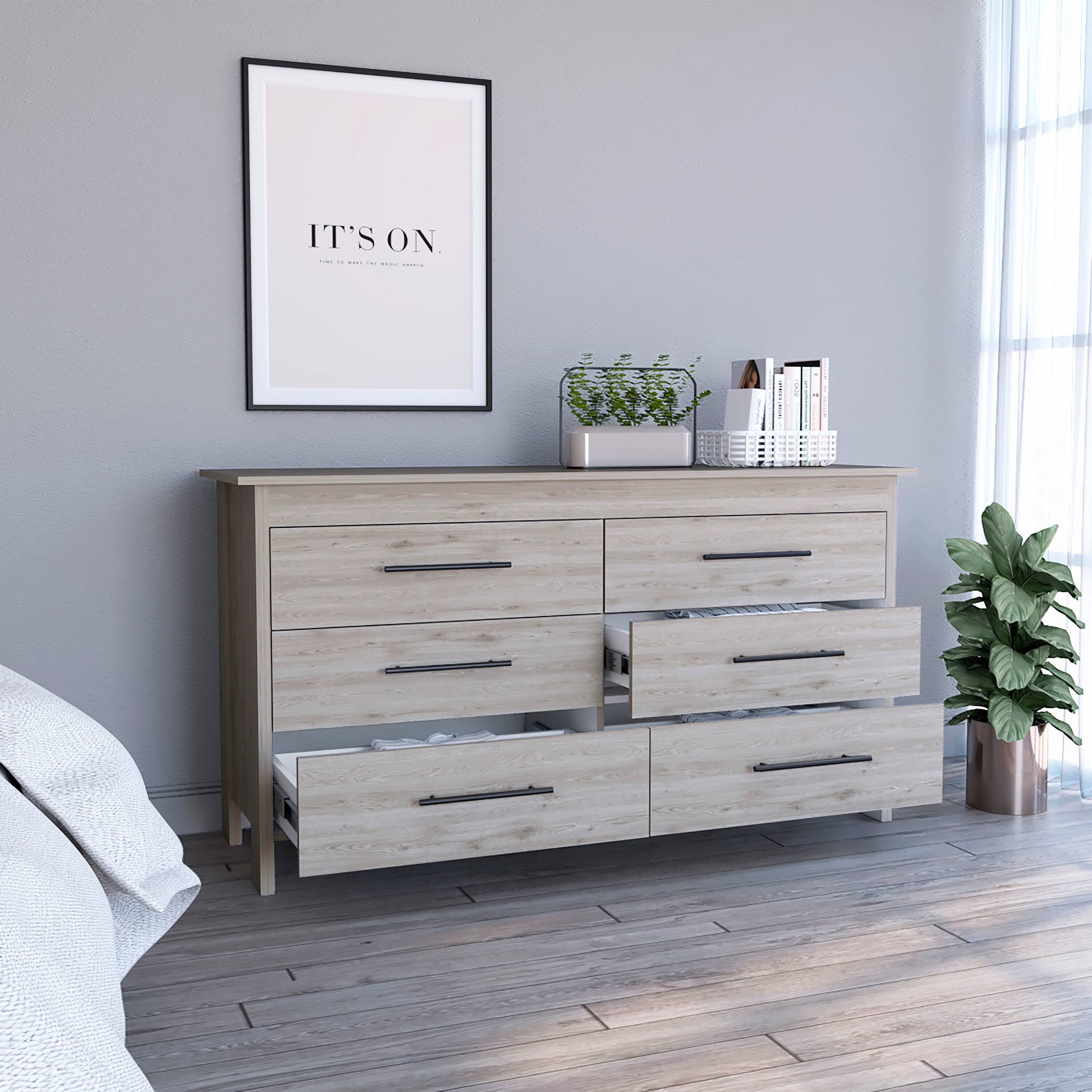 Alt View 1. TuHome - Hms 6 Drawer Double Dresser, Four Legs, Superior Top, Six Drawers - Light Gray.