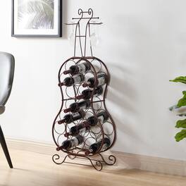 Kings Brand Furniture - Cello-Shaped 19-Bottle Bronze Metal Wine Rack - Rust/Copper
