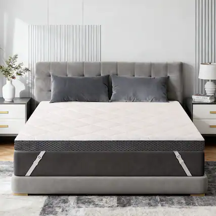 Front. Dyonery - Dyonery TwinXL Size Firm Twin Mattress Topper 3 Inch High Density Foam, Non-Slip, Removable Washable Cover - Gray.