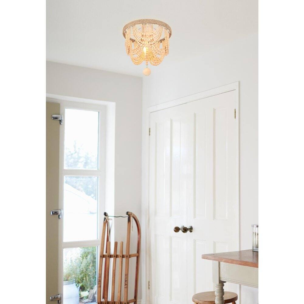 Alt View 4. Living District - Jolie 12 Inch Beaded Flush Mount Ceiling Light In Beige - Beige.