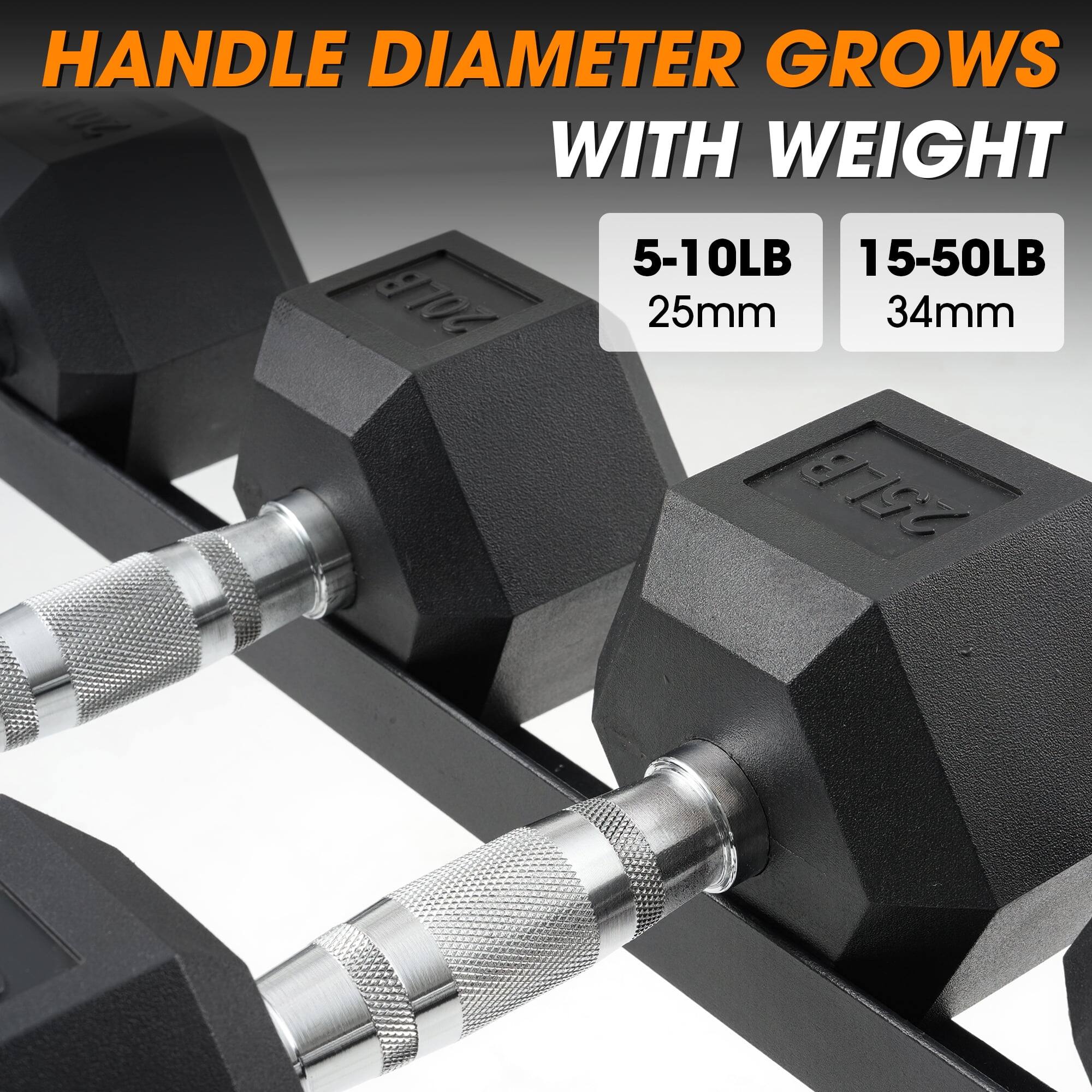 HANDLE DIAMETER GROWS WITH WEIGHT

5-10LB 25mm

15-50LB 34mm
