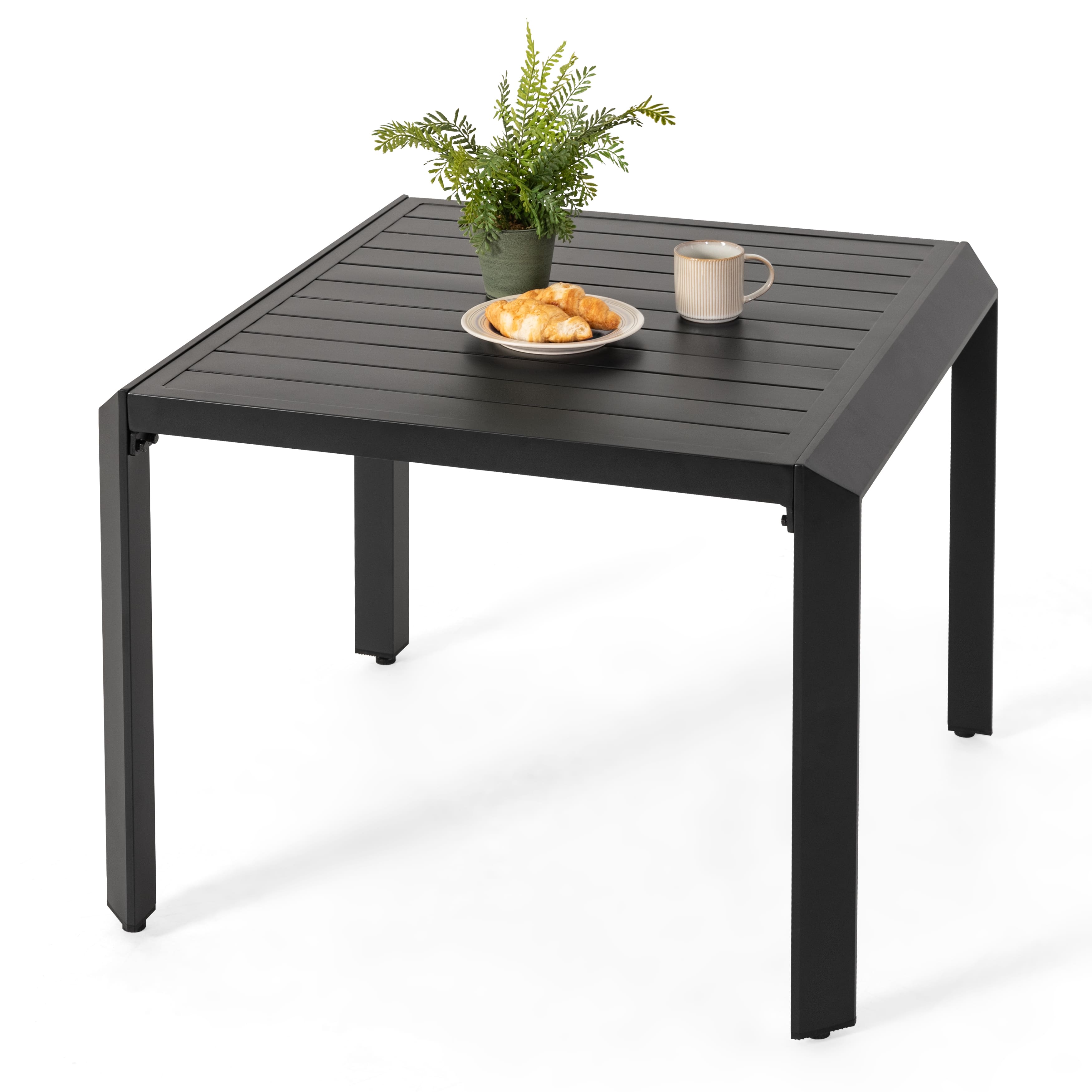 Nuu Garden - Outdoor Square Aluminum Dining Table with Umbrella Hole - Black