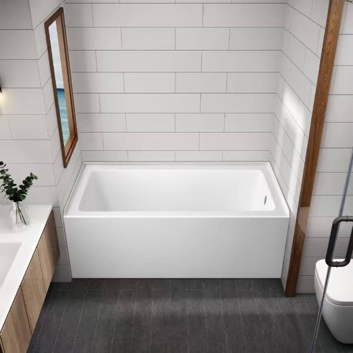 Angle. Loheer - Loheer 60 Inch Acrylic Alcove Soaking Bathtub with Right Drain and Overflow White - Glossy White.