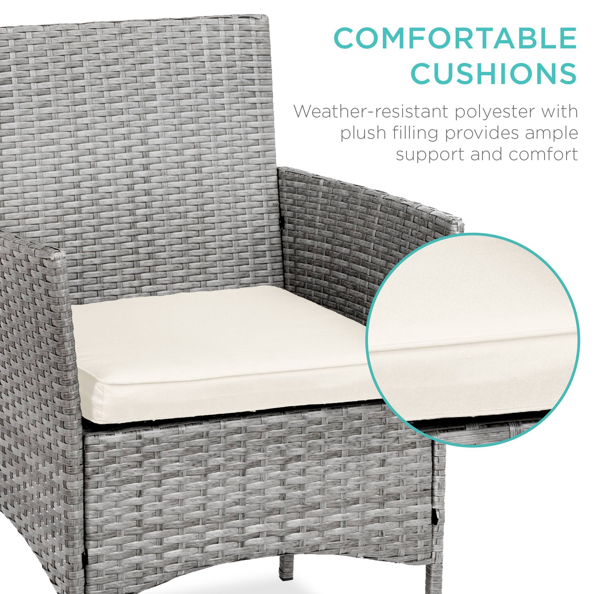 COMFORTABLE CUSHIONS

Weather-resistant polyester with plush filling provides ample support and comfort