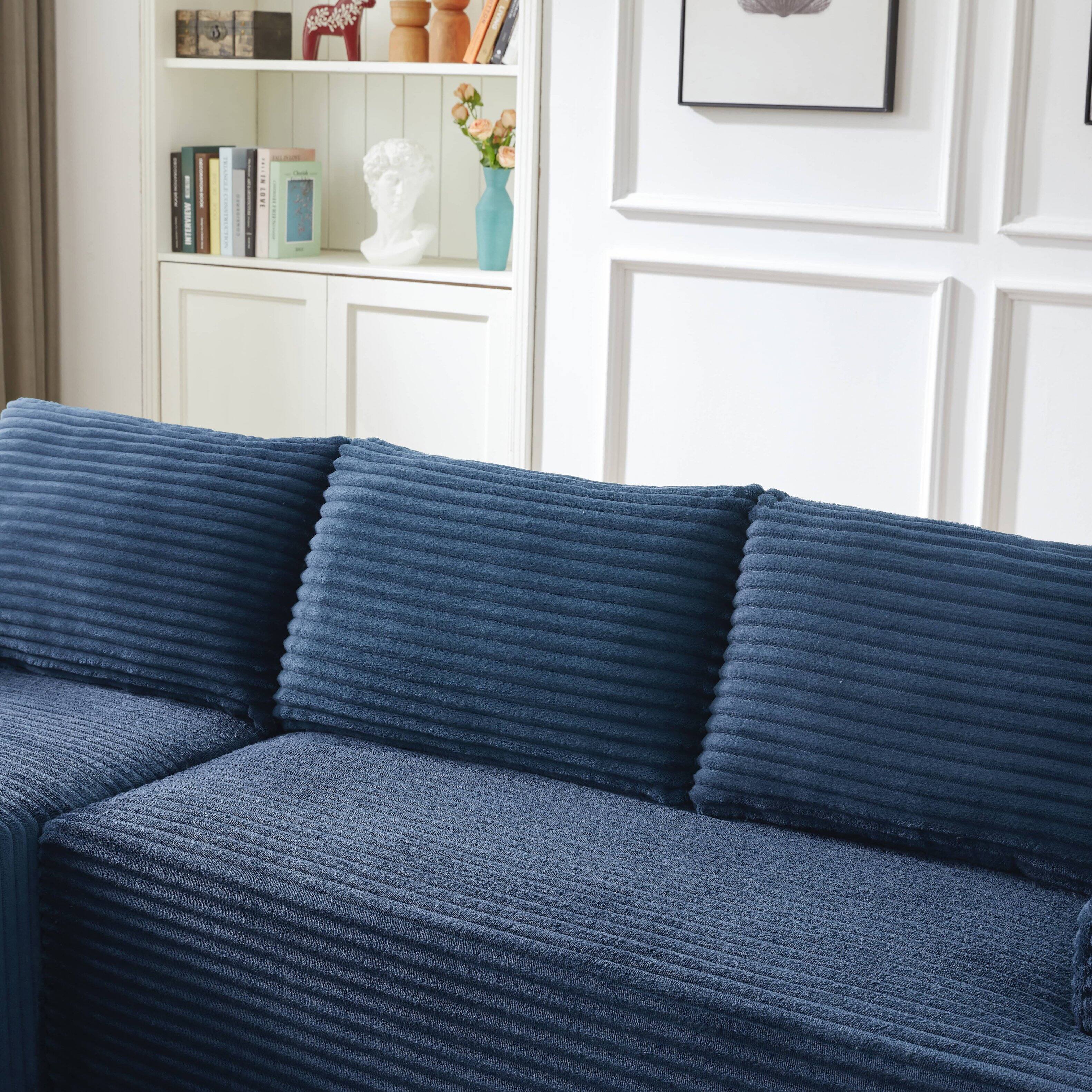 Alt View 4. Anysun - L-Shaped Modular Cloud Sectional Sofa with Deep Seat – No Assembly Required, Left Facing - Blue.