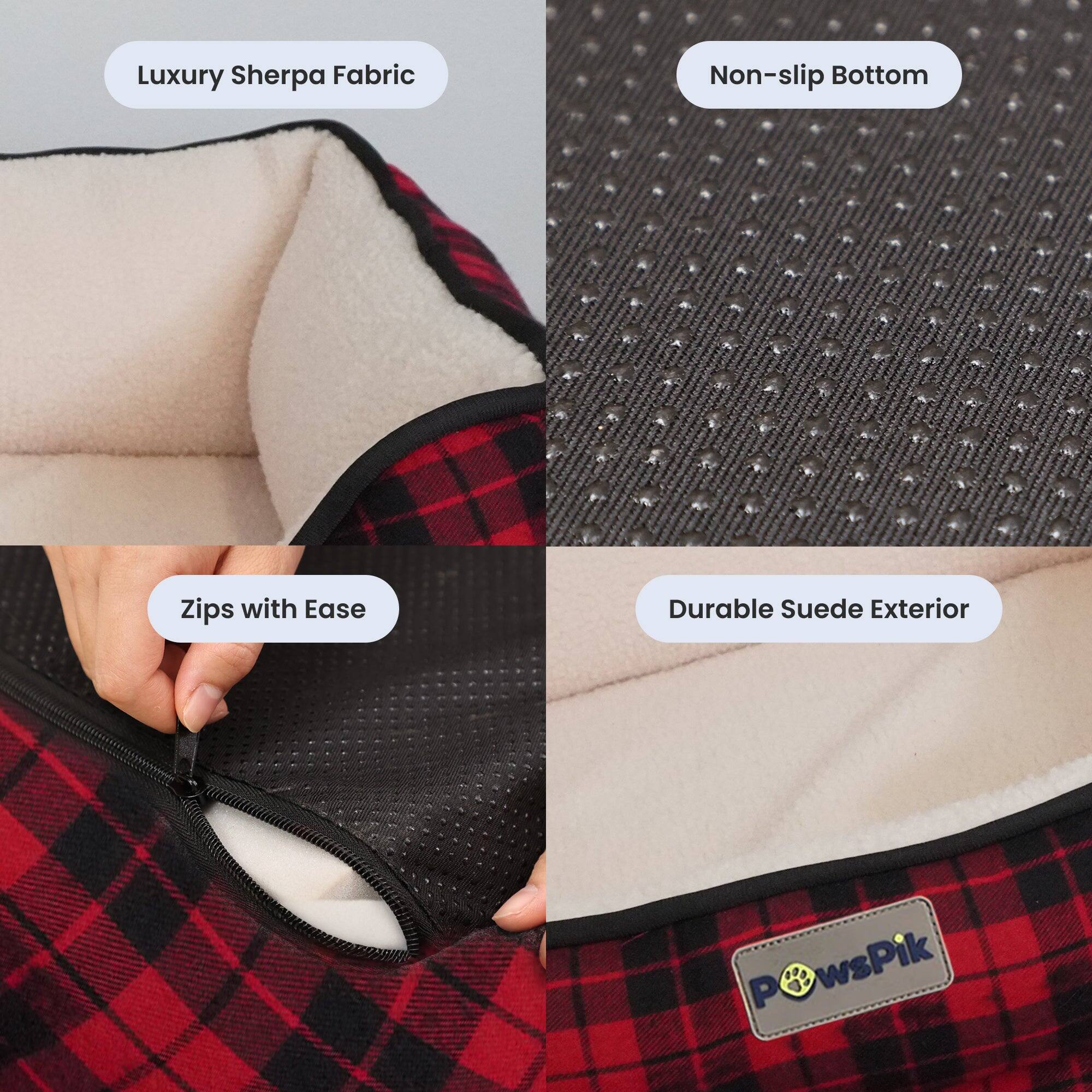 Luxury Sherpa Fabric  
Non-slip Bottom  
Zips with Ease  
Durable Suede Exterior  
PawsPik