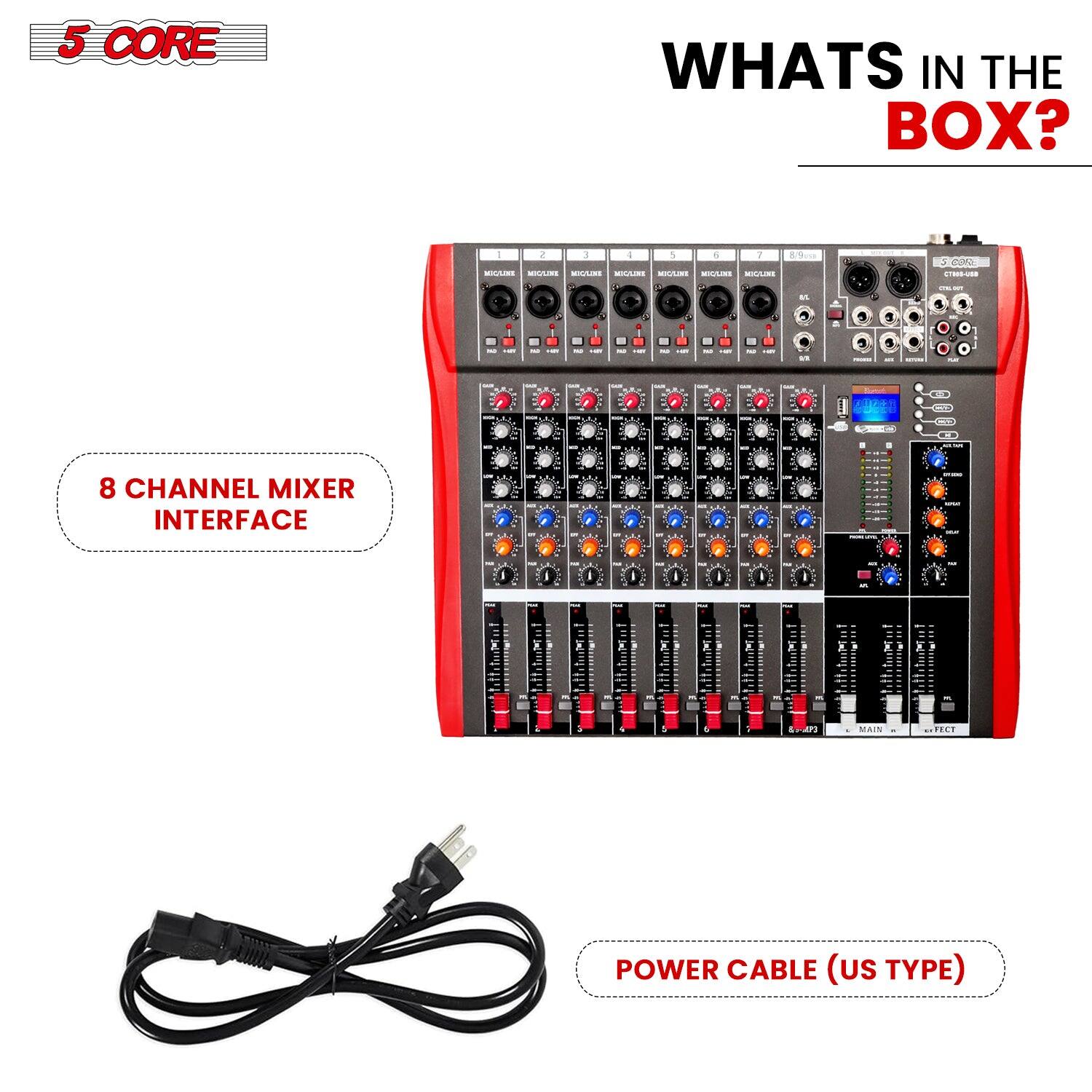 5 CORE

WHATS IN THE BOX?

- 8 CHANNEL MIXER INTERFACE
- POWER CABLE (US TYPE)