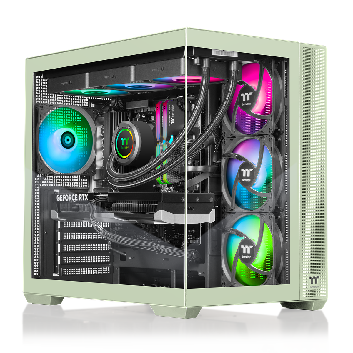 Thermaltake - LCGS View 9870M-380 Gaming Desktop AMD Ryzen 7 9800X3D 2024, 32GB DDR5 Memory, NVIDIA GeForce RTX 5070, 2TB NVMe M.2 - Green