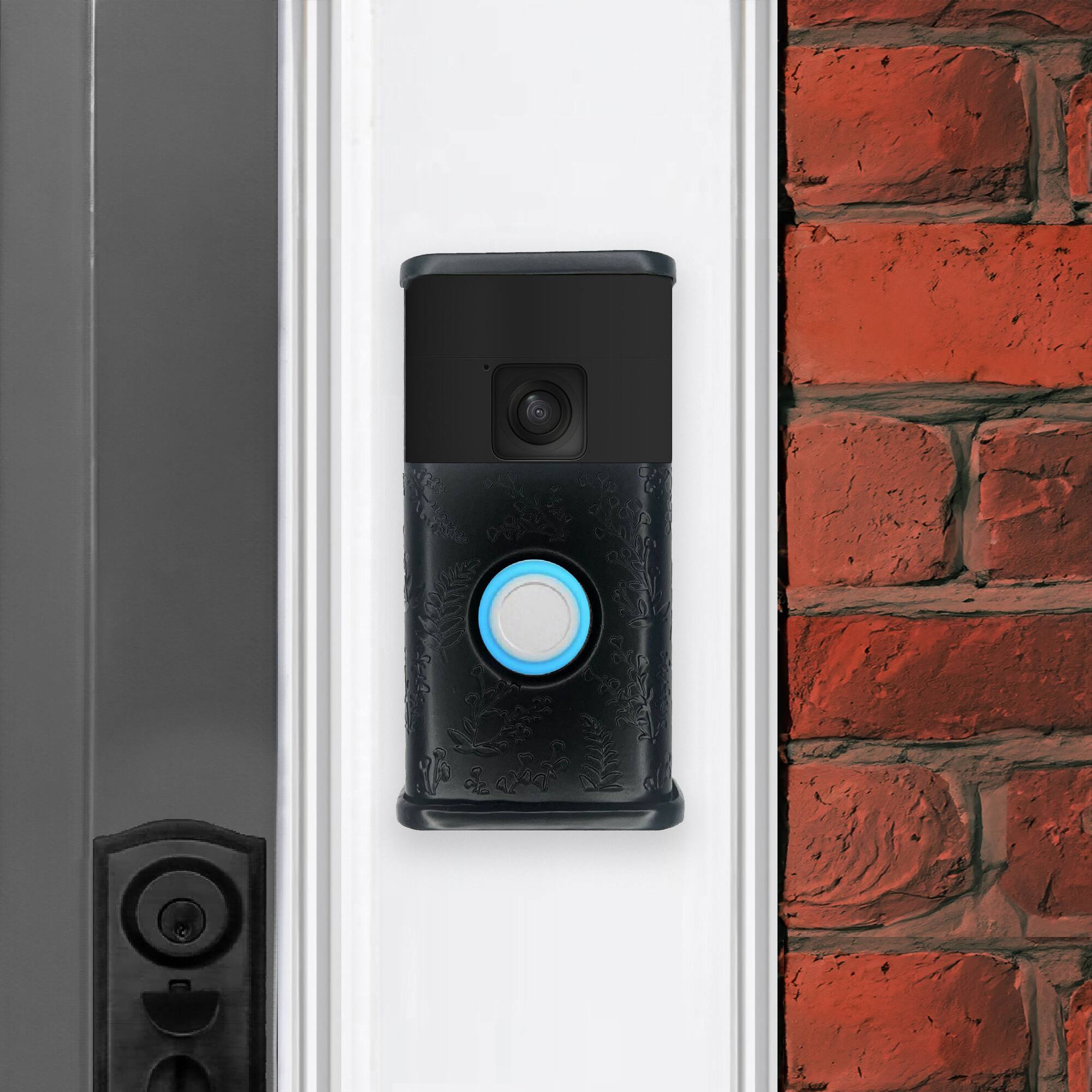 Alt View 3. Michael Healy - Wildflower Video Doorbell Cover (Ring Battery Doorbell 2024 Release) - Matte Black.