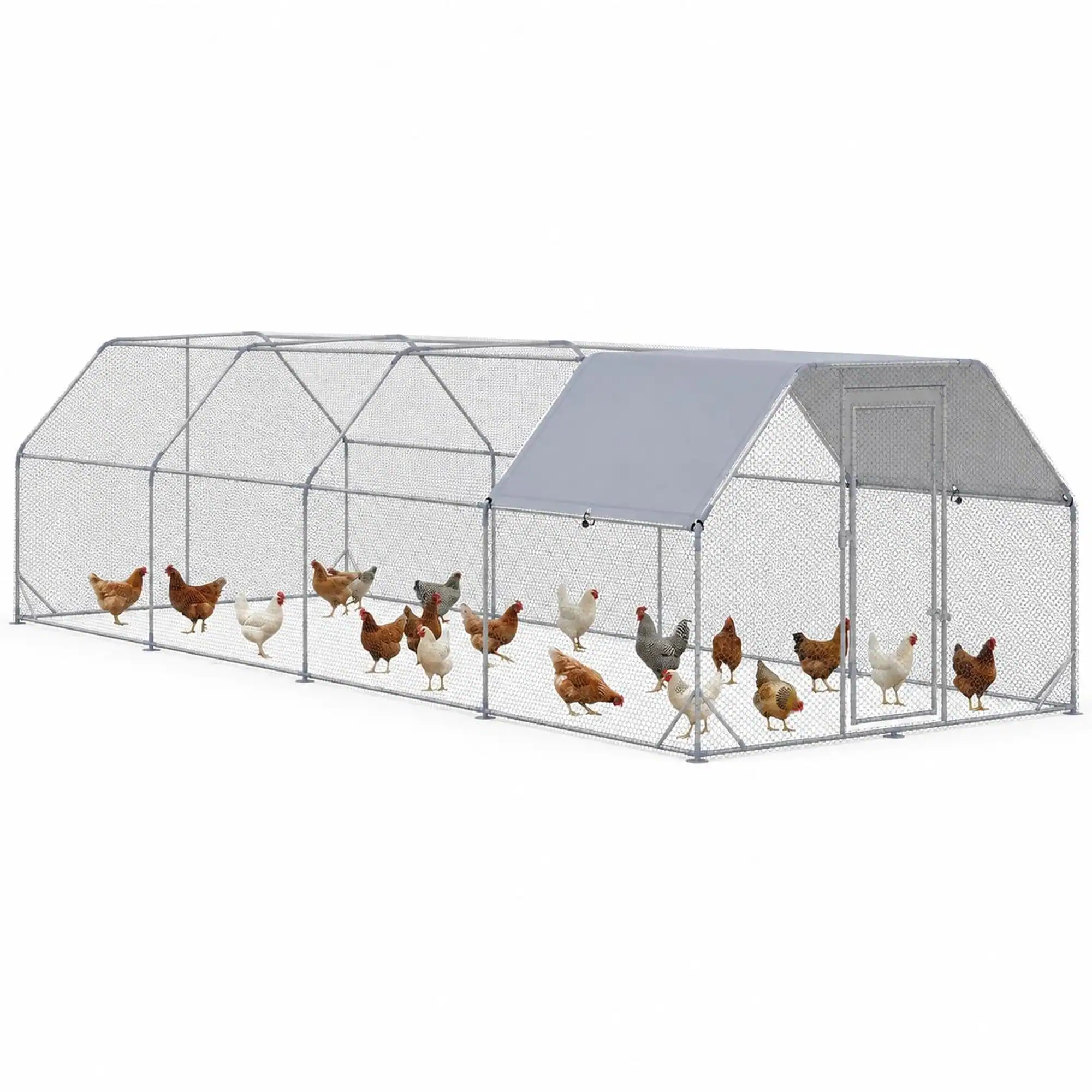 RYHNUYNE 9.2 x 24.9 ft Walk In Metal Chicken Coop, Galvanized Steel ...