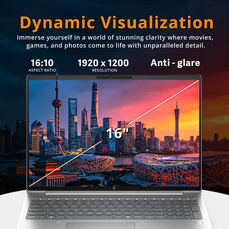 Dynamic Visualization  
Immerse yourself in a world of stunning clarity where movies, games, and photos come to life with unparalleled detail.  

16:10 ASPECT RATIO  
1920 x 1200 RESOLUTION  
Anti-glare  

16"