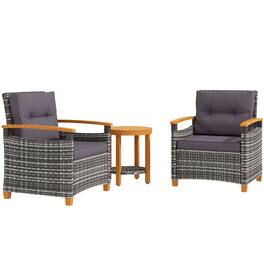 Outsunny - Bistro Set Wicker Patio Furniture with Cushions for Porch, Backyard - Gray