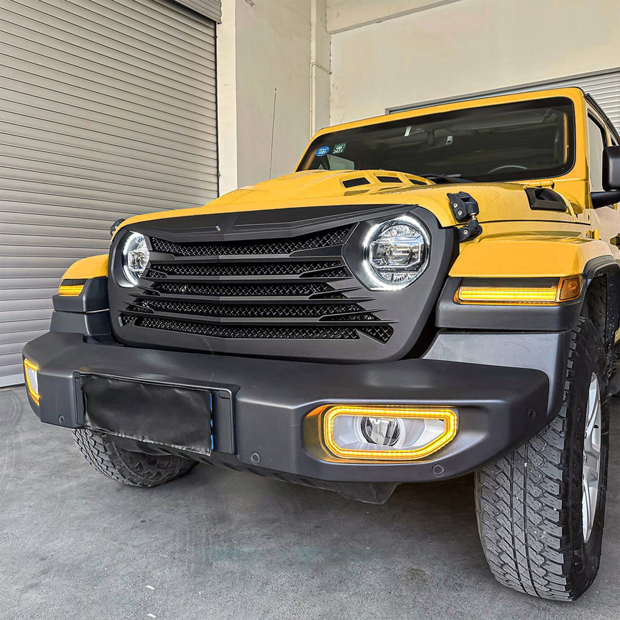Alt View 5. AMERICAN MODIFIED - AMERICAN MODIFIED Tomahawk Grille for 2018-2023 Jeep Wrangler JL & Gladiator JT - Matte Black.