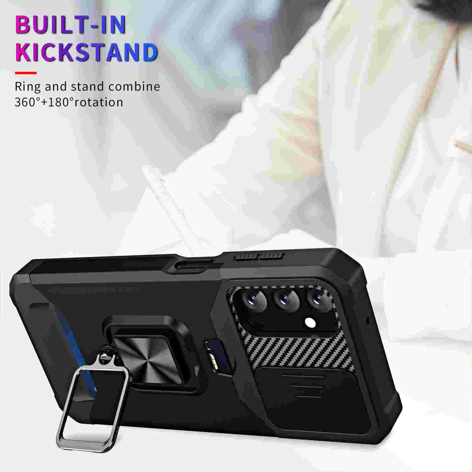 BUILT-IN KICKSTAND  
Ring and stand combine 360°+180° rotation
