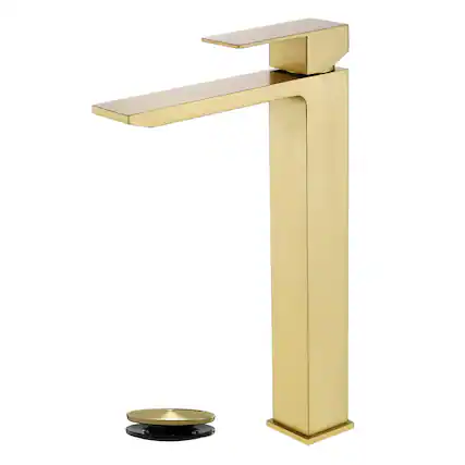 Front. Boyel Living - Brushed Gold Faucet SUS304 Waterfall Spout cUPC Cartridge 60cm Supply Line Pop Up Drain - Brushed Gold.