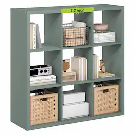 Furinno - CUBICLE 9-Cube Thick Frame Bookshelf, Reversible Bookcase with Open Back, for Living Room, Bedroom, Home Office - Sage Green