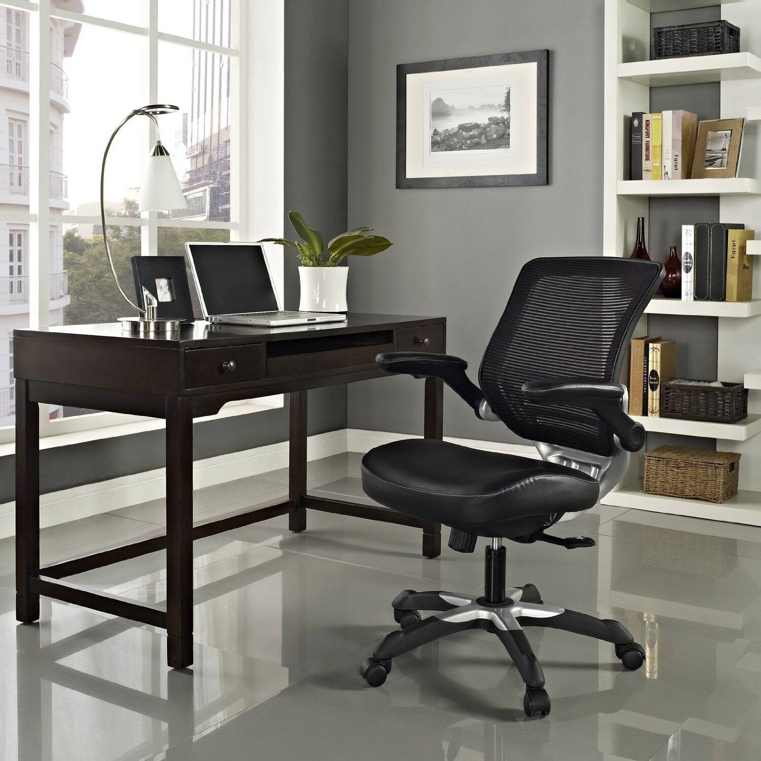 Back. Hivvago - Modern Black Mesh Back Ergonomic Office Chair  with Flip-up Arms - Black.