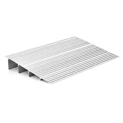 Front. Gymax - Gymax 4'' Door Threshold Ramp Aluminum Adjustable Rise Entry Ramp for Wheelchair - Silver.