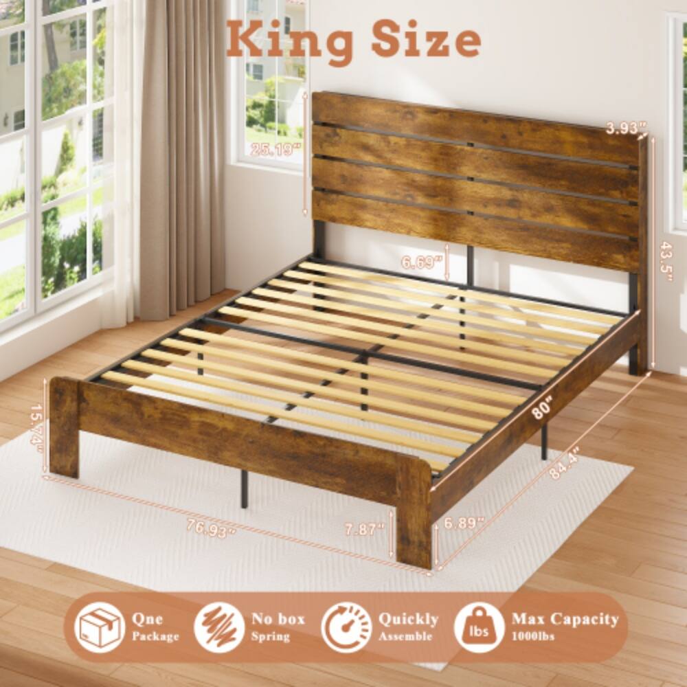 King Size  
25.19" x 3.93" x 6.69" x 43.5" x 15.74" x 80" x 84.4" x 84" x 76.93" x 7.87" x 6.89"  

One Package  
No Box Spring  
Quickly Assemble  
Max Capacity 1000 lbs
