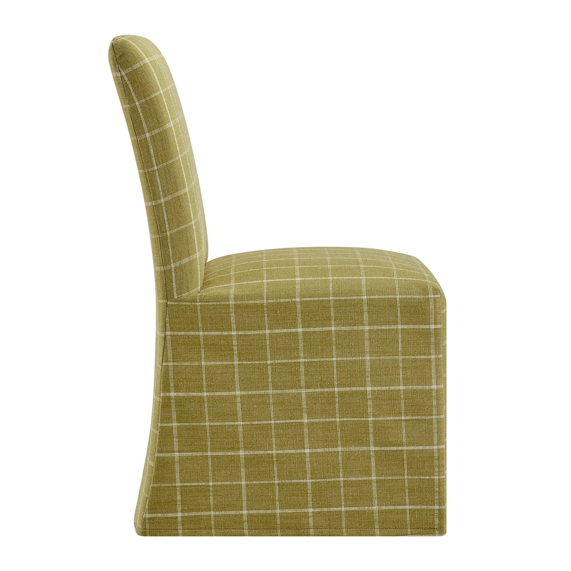 Alt View 4. Modway - Aster Linen Cotton Blend Slipcovered Dining Chairs Set of 2 by Modway - Artichoke Windowpane Check.