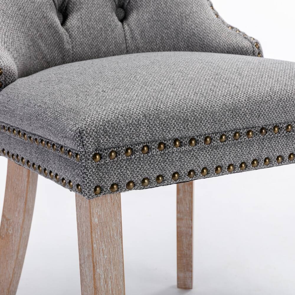 Alt View 9. Loheer - Loheer Tufted Linen Dining Chairs Set of 2 Gray Upholstered Solid Wood - Gray.