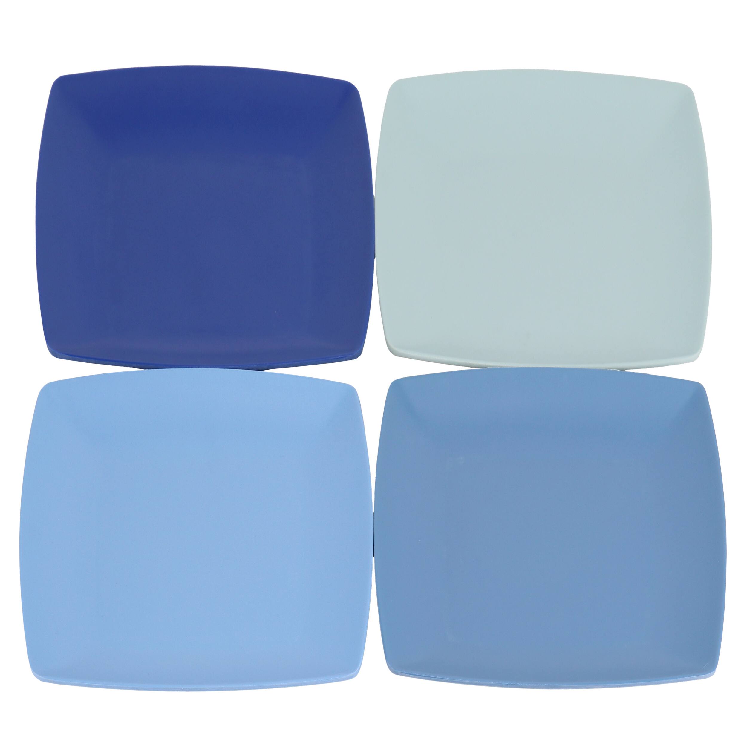 Alt View 1. Gibson - Gibson Home Grayson 4 Piece 10.5 Inch Square Melamine Dinner Plate Set in Assorted Blue - Blue.