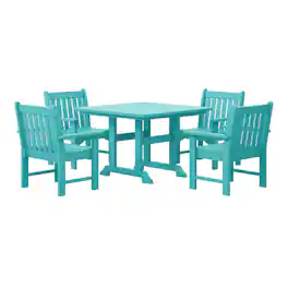 WestinTrends - Malibu 5-Piece HDPE Outdoor Patio Chair and Square Table Dining Set - Turquoise