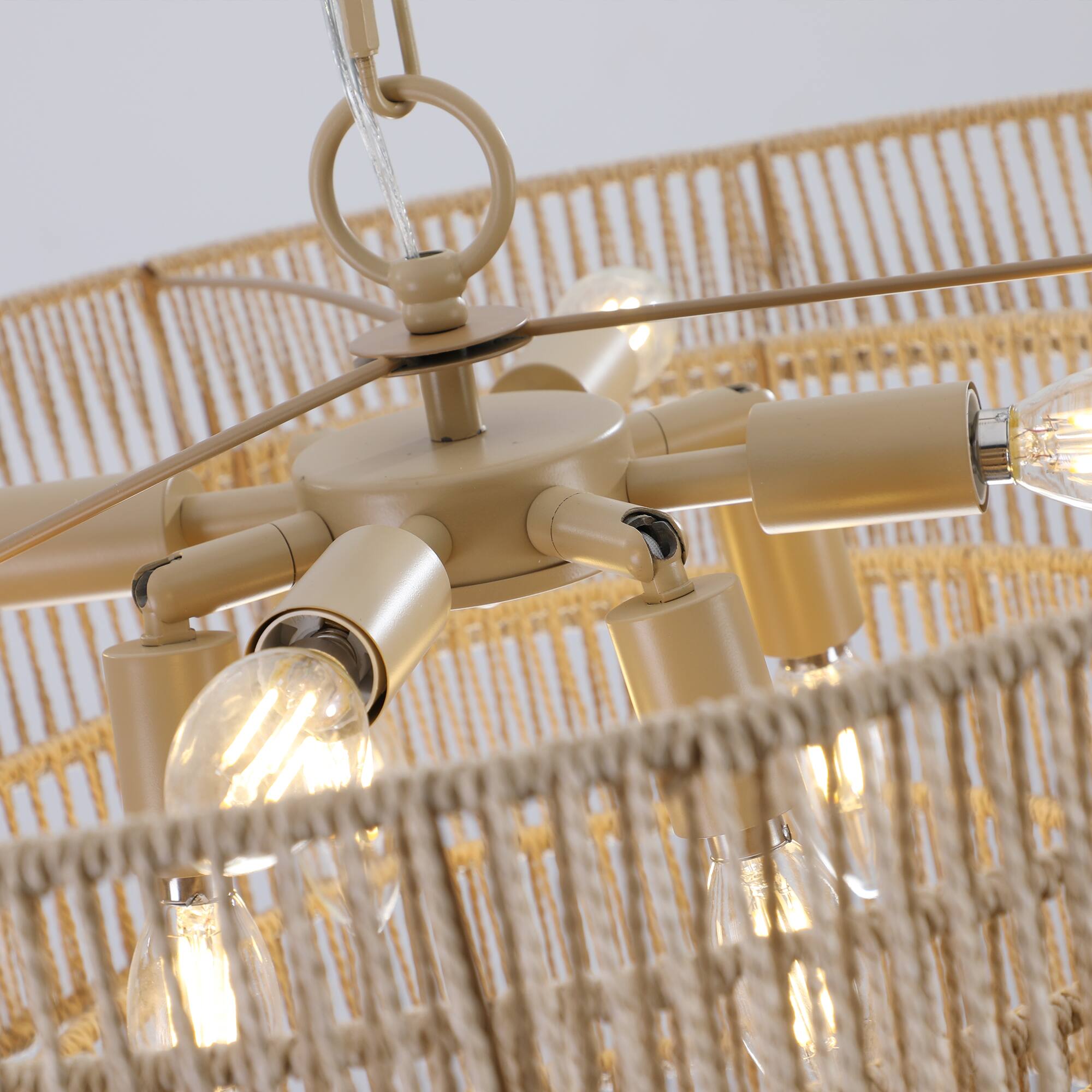Alt View 5. Tiramisubest - 24" Modern 5-Layer Woven Hemp Rope Chandelier, Boho Style Pendant Light, Elegant Hanging Light Fixture (No Bulbs) - Wood.