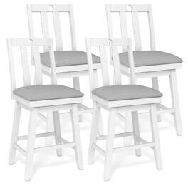 Gymax - 25'' Swivel Counter Height Chairs Set of 4 w / Upholstered Seat Rubber Wood Frame - Gray, White