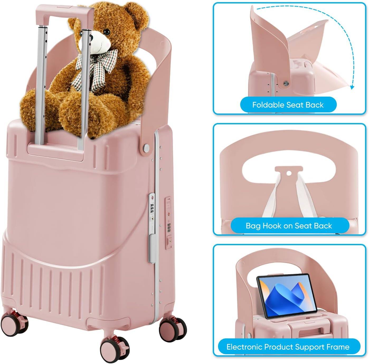 - Foldable Seat Back
- Bag Hook on Seat Back
- Electronic Product Support Frame