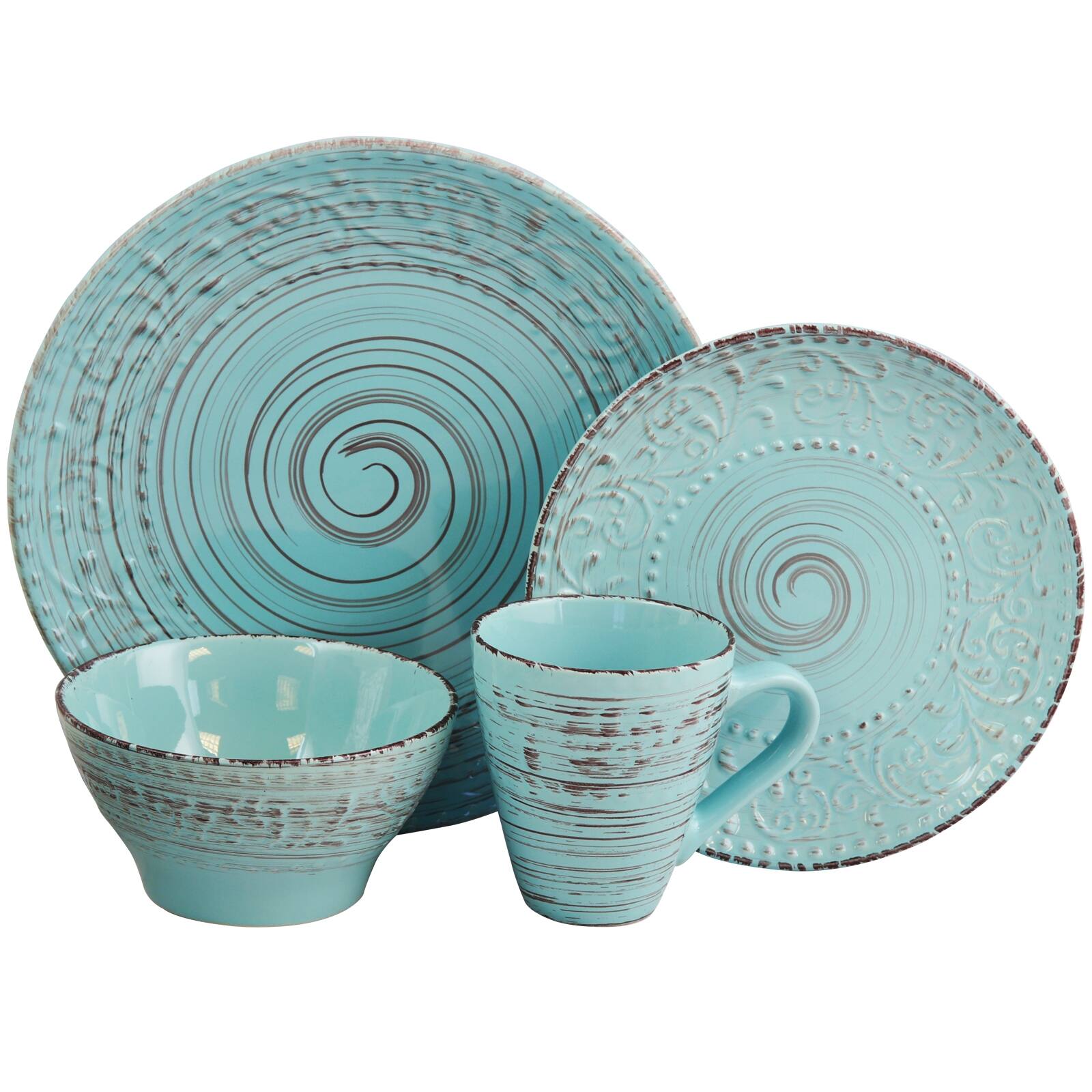 Alt View 5. Elama - Elama Malibu Waves 16-Piece Dinnerware Set in Turquoise - Turquoise.
