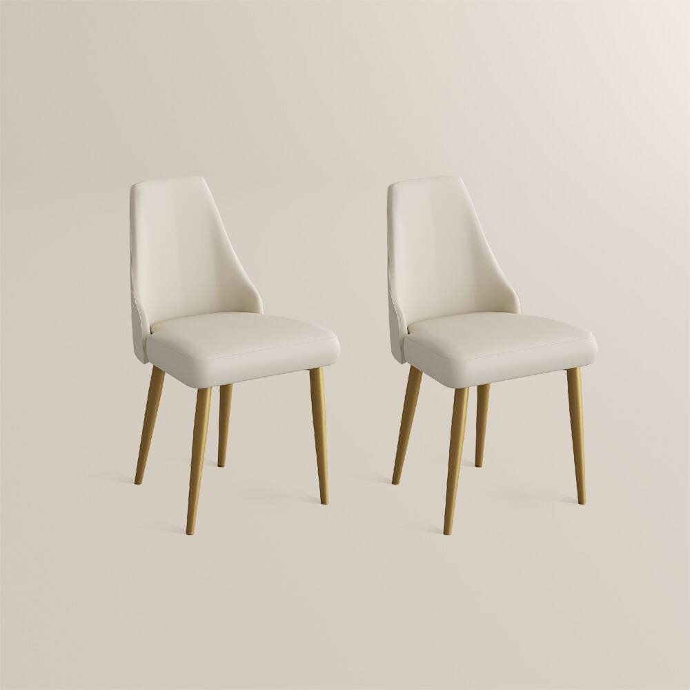 Alt View 9. POVISON - Modern Luxury Upholstered Dining Chairs Set of 2, Leather Dinning Chairs, Beige Dining Chairs with Gold Legs - Beige.