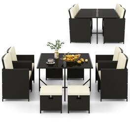 Costway - 9 PCS Outdoor Dining Furniture Set Patio Conversation Set with Cushioned Seat - Black + White
