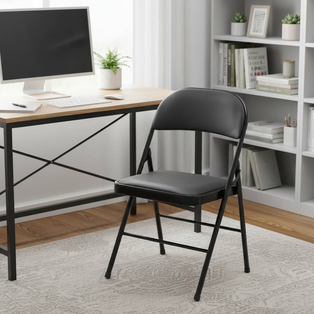 Alt View 5. AOITUN - Folding Chair 4 Pack - Metal and Wood Frame, Cushioned Seats, Ideal for Outdoor Weddings and Dining - Black.