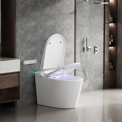 Front. Dyonery - Dyonery smart toilet, with built-in bidet, warm air drying, water tank and foam shield, and ultraviolet sterilization - White.