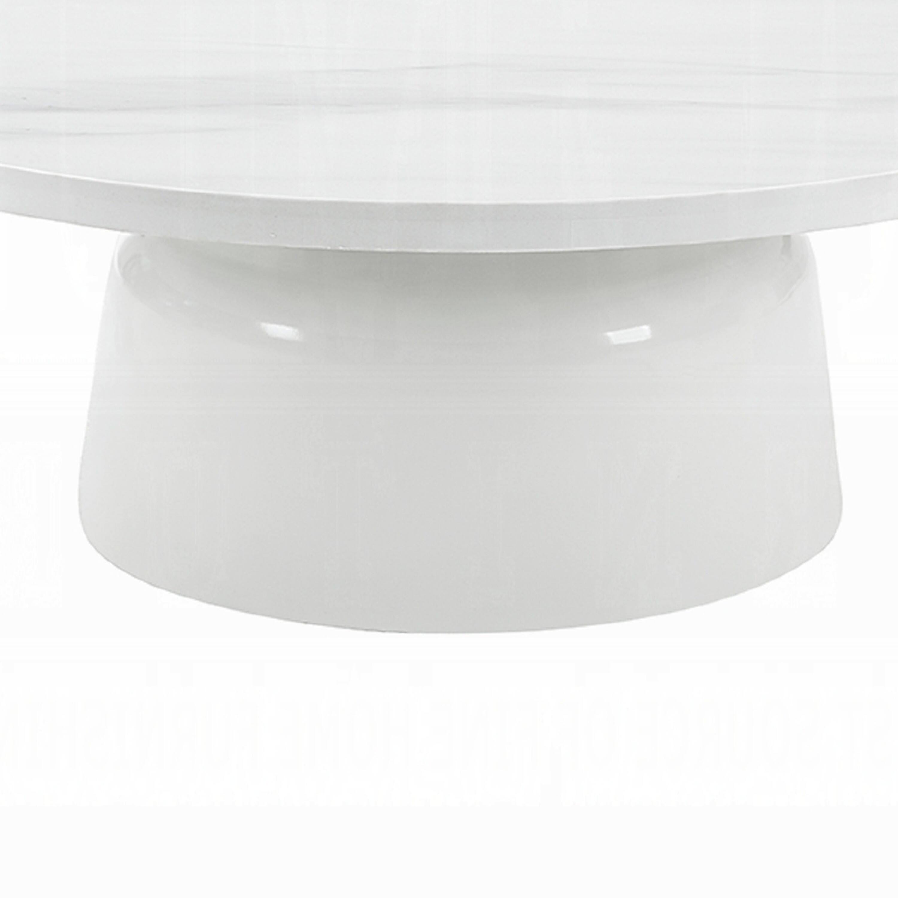 Alt View 2. Manhattan Lane - Zayn Round Coffee Table, Pedestal Base, White Faux Marble, 40 Inch - White.