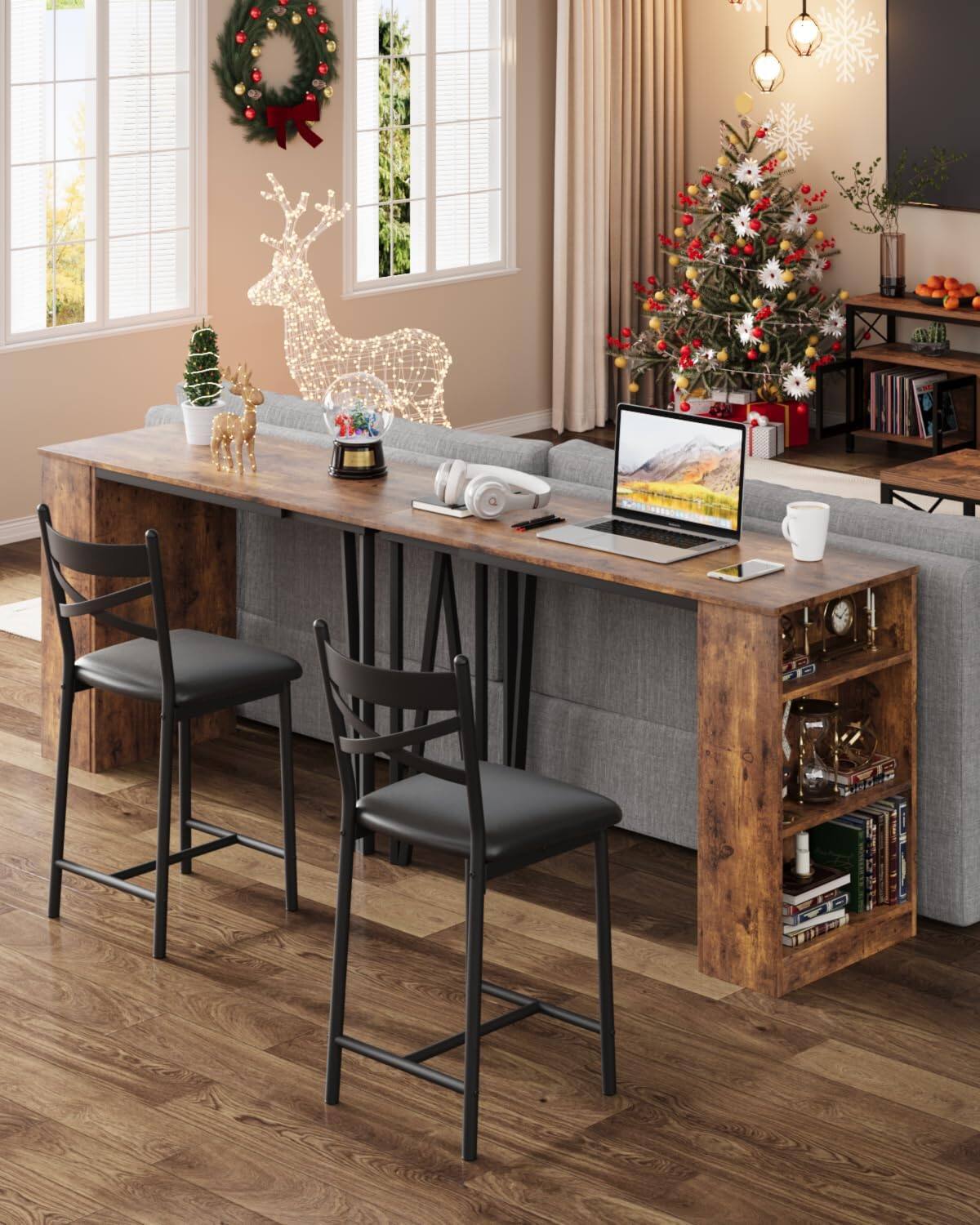 Alt View 2. Qeetex - 2-4 Person Bar Table Set with 16" Wide Cushions & Flip-Top Extension, Durable for Dining - Brown.