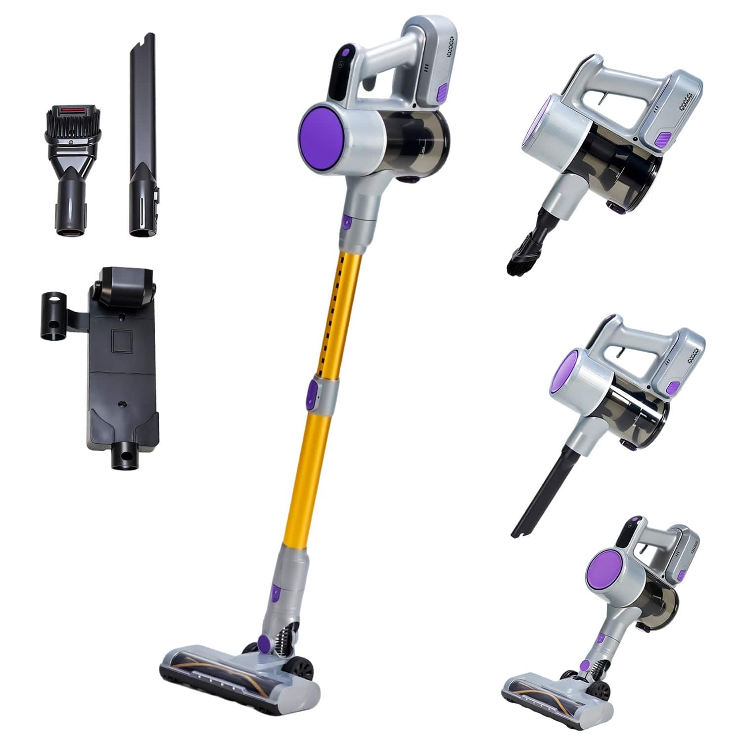 Sweet - Cordless vacuum cleaner, lightweight stick vacuum household anti-tangling and LED light, wireless vacuum cleaner - Purple Yellow