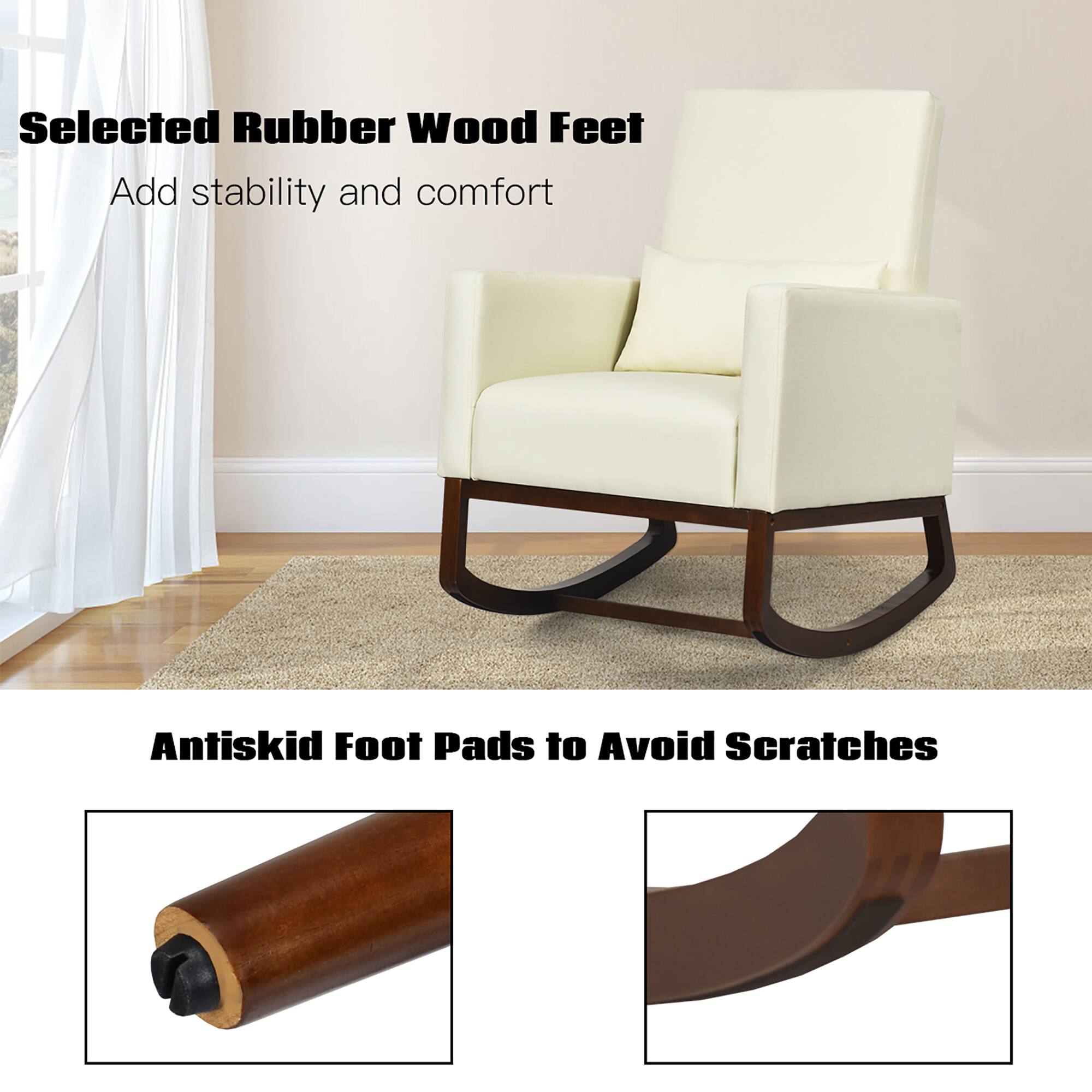 Selected Rubber Wood Feet  
Add stability and comfort  

Antiskid Foot Pads to Avoid Scratches