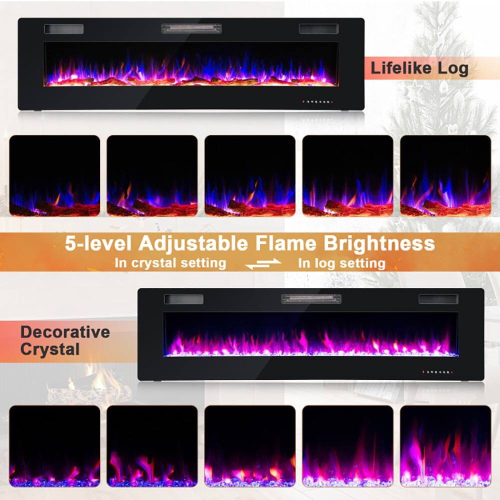 Lifelike Log

5-level Adjustable Flame Brightness
- In crystal setting
- In log setting

Decorative Crystal