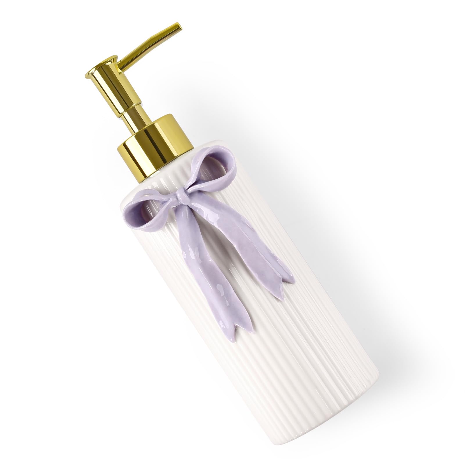 Alt View 4. Dapper Styles - Handmade Ceramic Bow Soap Pump Dispenser Hand Lotion Liquid Refillable For Kitchen And Bathroom Decorative ... - Lavender.