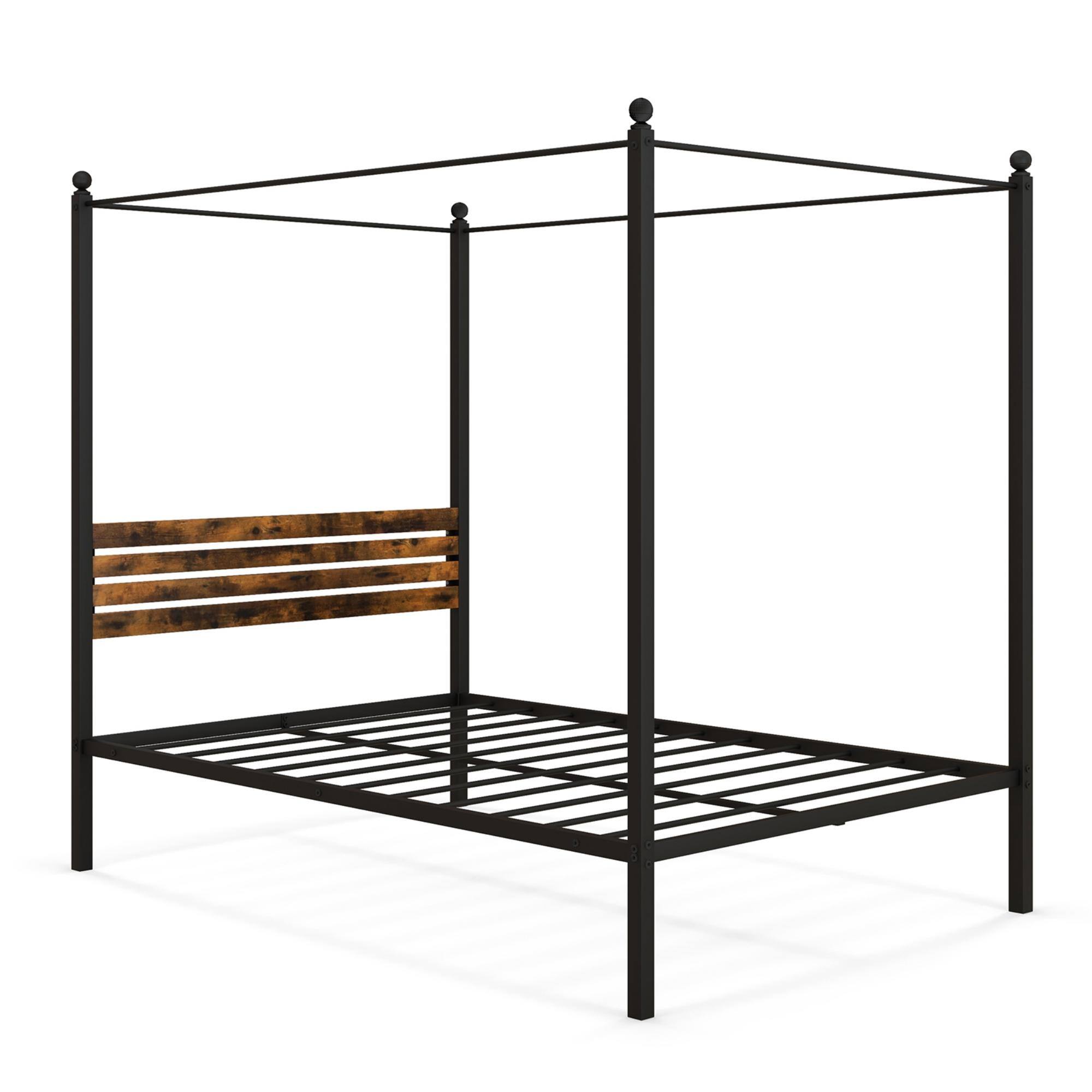 Alt View 1. Gymax - Gymax Full Size 4-Post Canopy Bed Frame Rustproof Metal Noise-free with Foot Pads - Rustic Brown, Black.